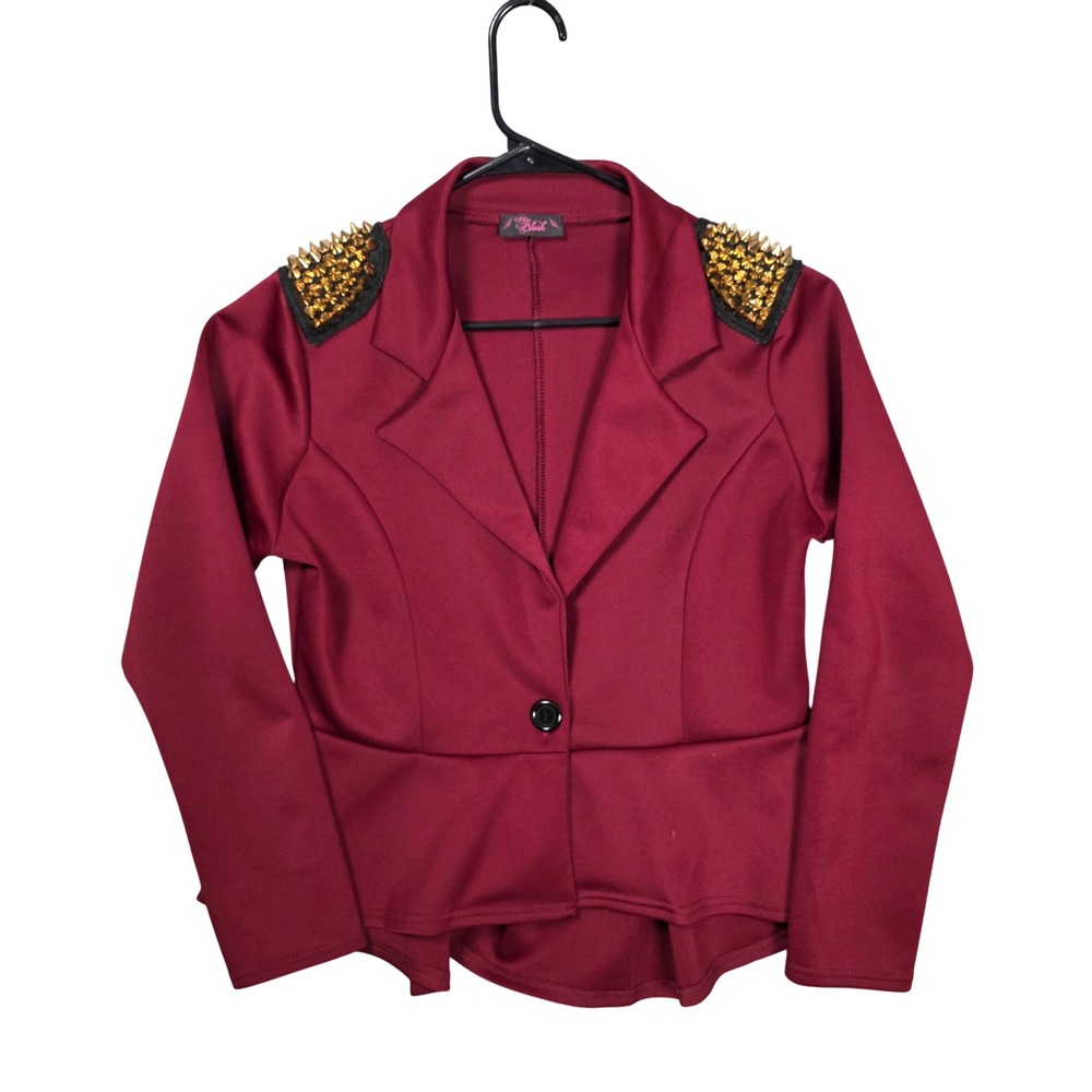 Miss‎ Blush Peplum Blazer Burgundy Good Spiked Stud Jacket See Measurements
